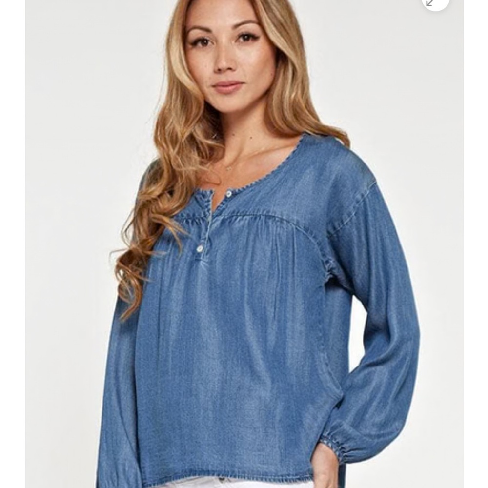 Lovestitch Blue Relaxed Smocked Blouse